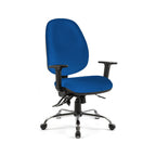 Blue office chair with black frame on a white background