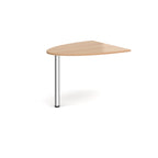Corner desk with wooden top and metal legs on a white background