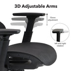 Ergonomic chair with 3D adjustable arms on a white background