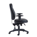 Black office chair with adjustable features on a white background